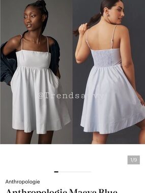 Anthropologie Pale Blue Spaghetti-Strap Sundress with Smocked Back